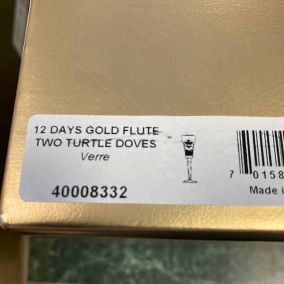 Waterford Lismore 12 Days of Christmas Crystal GOLD Flute 2 Turtle Doves